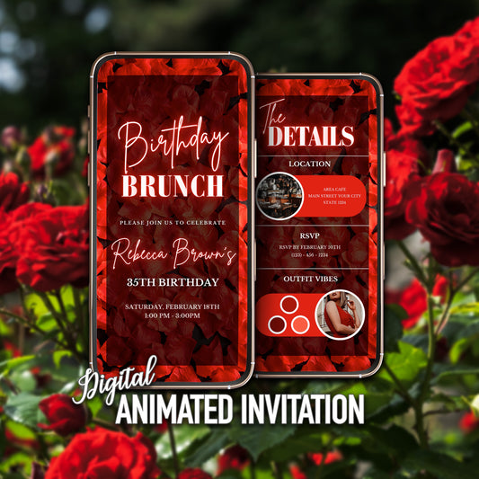 Red Rose Birthday Brunch Invitation